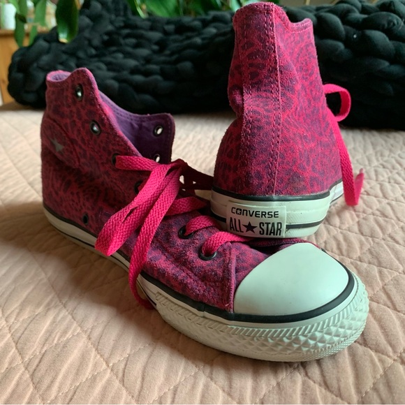 Rare - CONVERSE - High-top Leather Hot Pink Leopard prints - US 6 - EU 38,5 - Picture 4 of 11